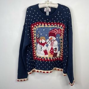 Snowman Christmas sweater Tiara vintage holiday, sweater navy blue Birds…